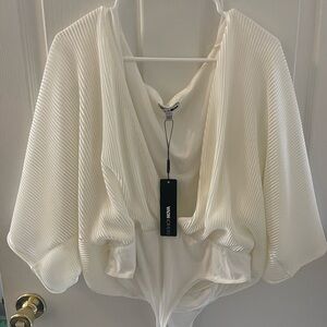 Fashion Nova Off-White Pleated Bodysuit